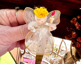 Vintage White Tulle Angel Christmas Ornament  MCM 1950 1960 Spun Cotton Angel Candle Japan Retro Kitsch Valentine Easter Decor