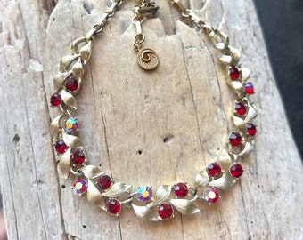 Collier Vintage En Plastique Bleu à Fleurs Roses Années 1960-1970 - Occasion