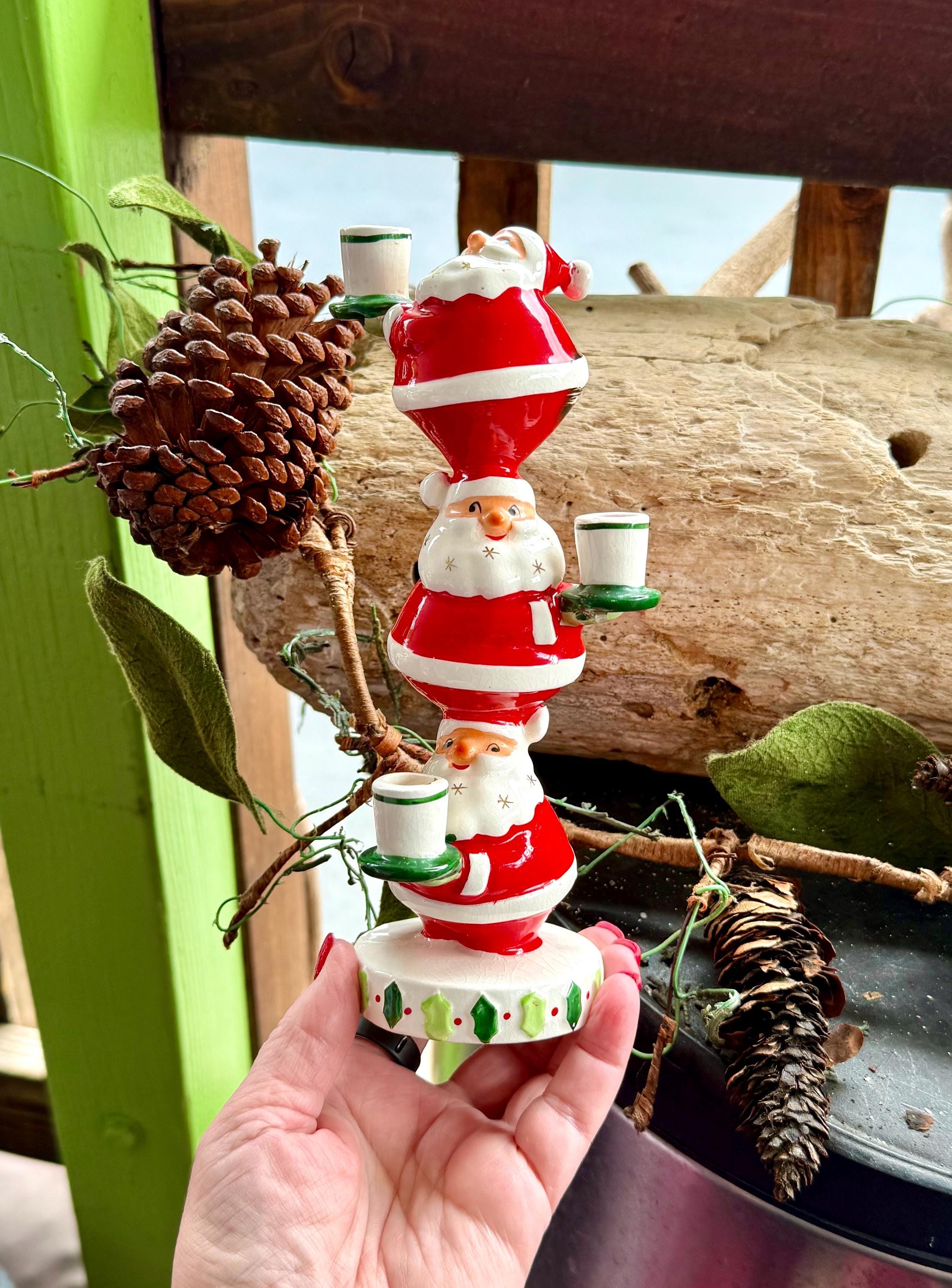 Vintage Holt Howard Santa Christmas Candle Holder Totem Retro 1950
