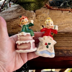 Vintage NAPCO Angel Star Christmas Bell Ornament MCM 1950 1957 Angel Cake Bell Japan Ceramic Napcoware Retro Kitsch Decor Set 2 RARE