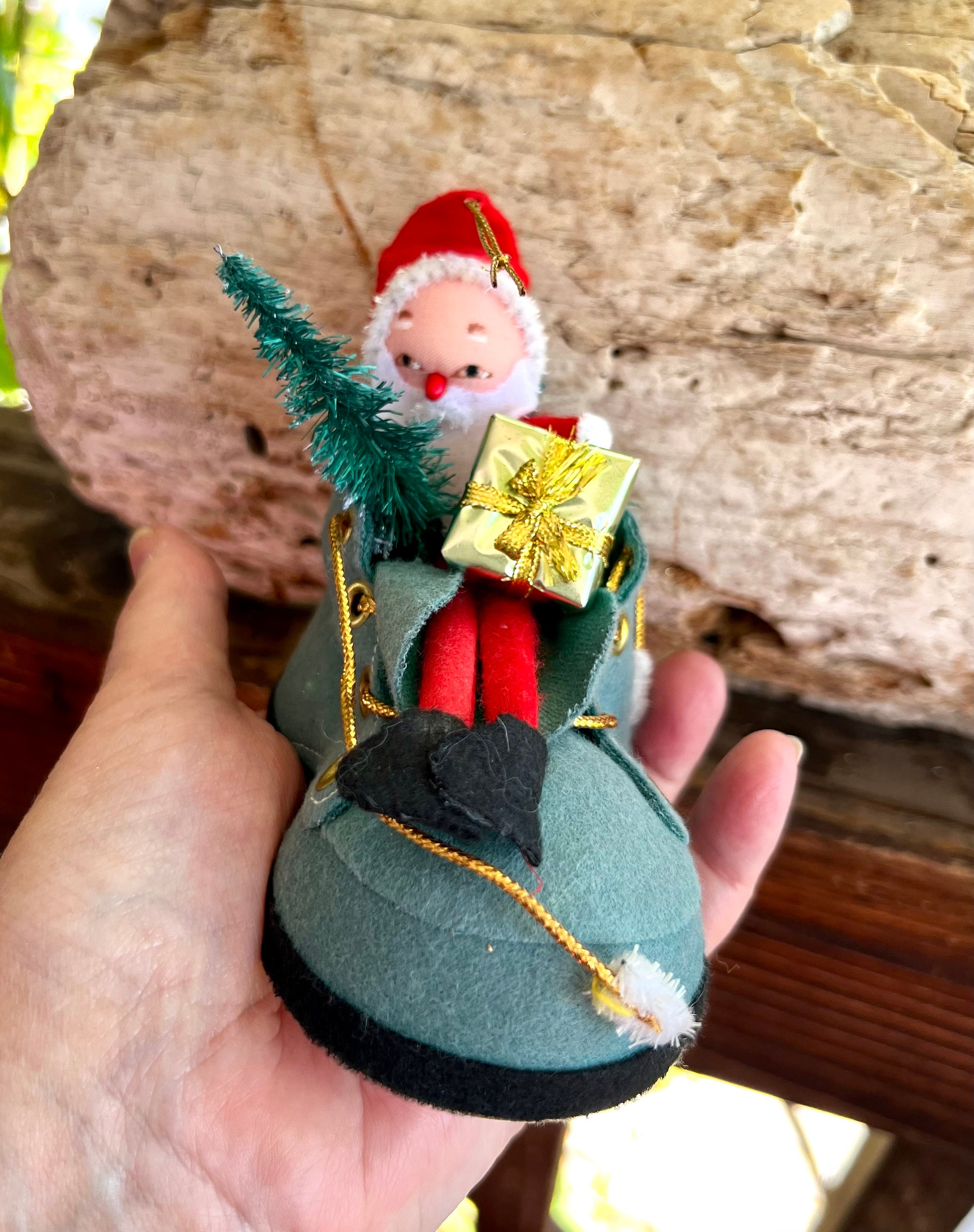 Vintage 1950 1960 Santa Boot Christmas Ornament Santa
