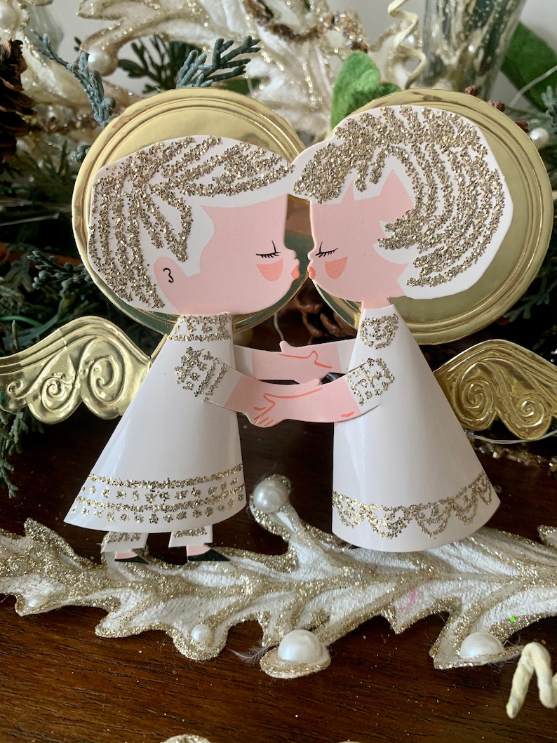 Vintage Paper Kissing Girl Boy Angel 1960 1970 Bride Bridal Shower