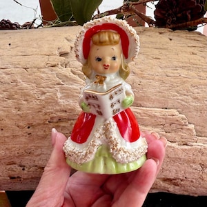 Vintage LEFTON Angel Christmas Bell Angel Songbook Ornament 1950 MCM Ceramic Spaghetti Trim Angel Girl Japan Retro Kitsch Decor Valentine