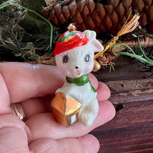 Vintage NAPCO Christmas Ceramic Deer Reindeer Figurine MCM 1960 1970 Anthropomorphic Gold Lantern Japan Retro Kitsch Decor “Cupid”