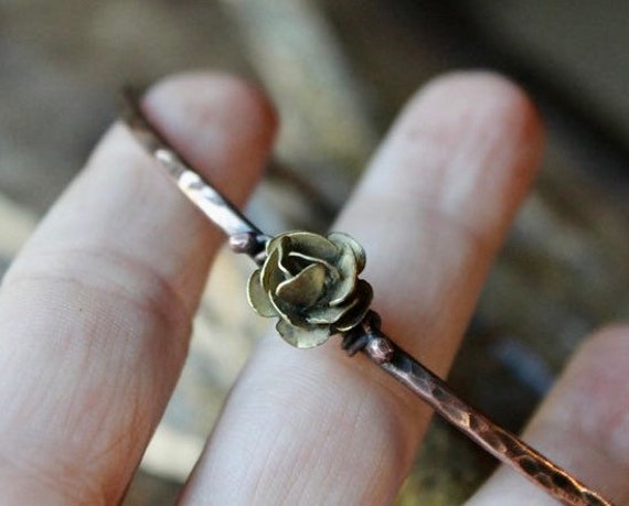 Floral Rose Bracelet Hand Forged Copper Rose Brac… - image 1