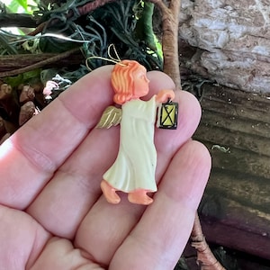 Vintage Celluloid Angel Christmas Ornament MCM 1940 1950 Angel Christmas Tree Plastic West Germany Feather Tree Angel Retro Kitsch Decor
