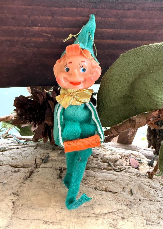 Vintage Delta Knee Hugger Elf Plastic Christmas Ornament 1950 1960