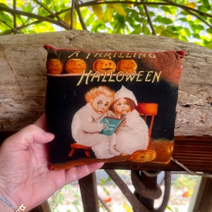 Vintage Spooky Halloween Pillow Retro Kitsch Hand Made Halloween Thrilling Halloween Pillow Pumpkin Children Victorian Primitive Ghost