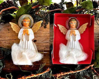 Vintage Angel Christmas Tree  Topper MCM 1960 1970 Plastic Angel Topper Glitter Angel Topper Top  Retro Kitsch Valentine Easter Decor IOB