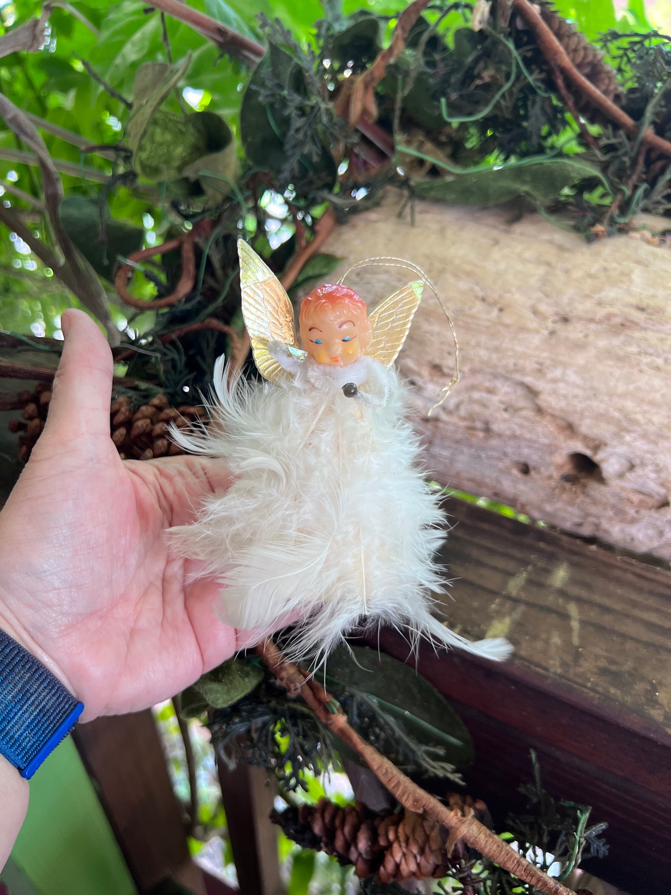 Vintage 1960 1970 Feather Angel Valentine's Day Christmas Ornament
