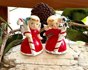 Vintage 1950 Candy Cane Angel Christmas Bell Ornament Mid Century