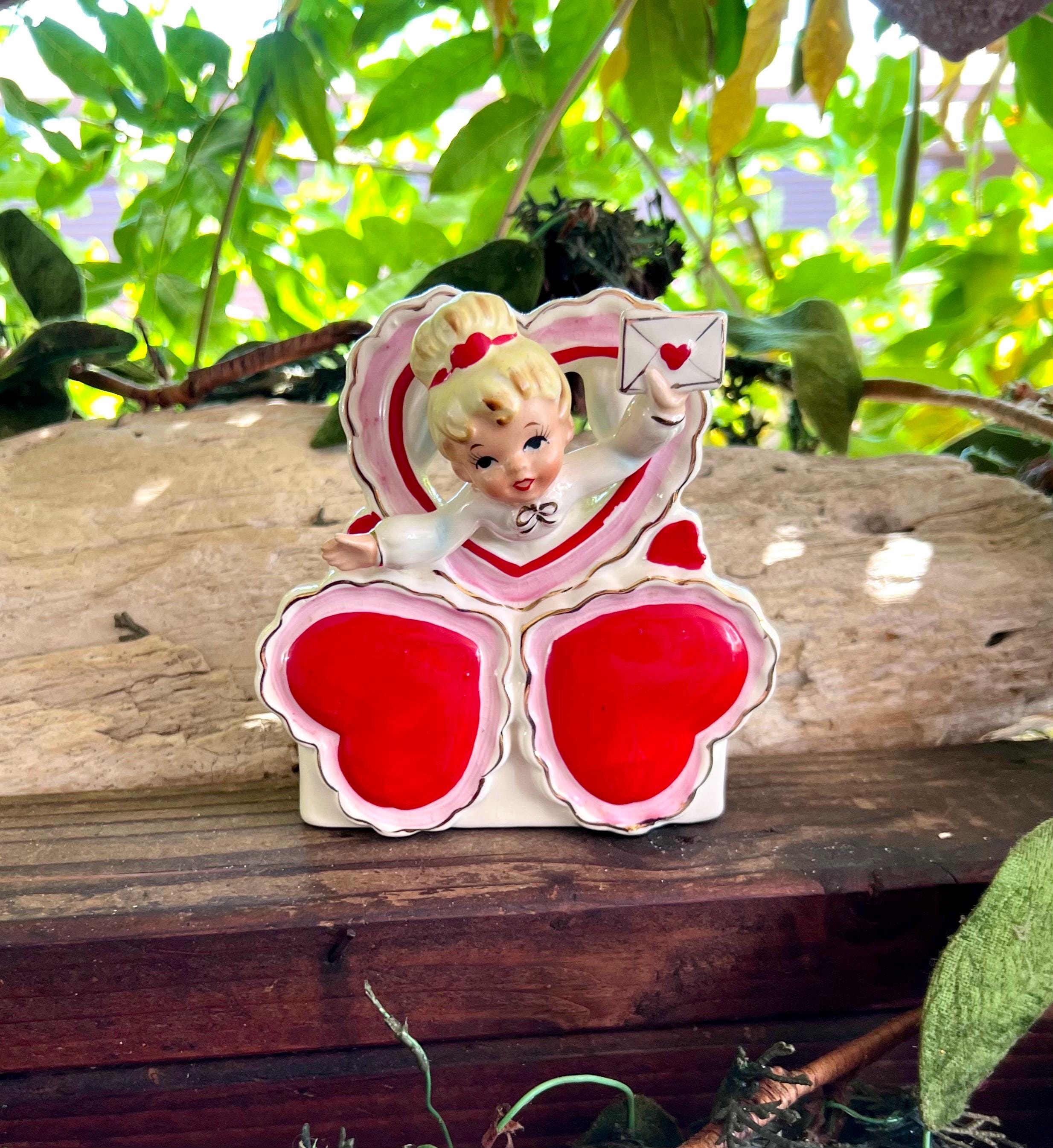 Vintage RELPO Double Heart Valentine Planter 1950 Mid Century Love