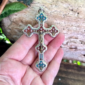 Antique Victorian Micro Mosaic Cross Pendant 1880 1900 3 1/4” Vintage Religious Crucifix Catholic Italy Cross Necklace