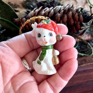Vintage NAPCO Christmas Ceramic Deer Reindeer Figurine MCM 1960 1970 Anthropomorphic Green Scarf Japan Retro Kitsch “Dasher”