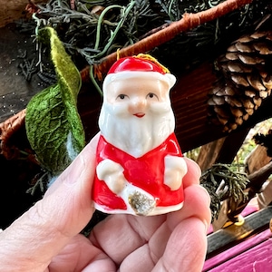 Vintage MCM Santa Bell Christmas Ornament Retro Santa Ornament 1940 1950 Ceramic Santa Bell Japan MCM 2 1/8” Santa Bell Retro Kitsch Decor
