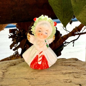 Vintage Napco Christmas Candy Cane Angel MCM 1950 1960 Ceramic Christmas Angel Girl Retro Kitsch Napcoware Christmas Angel Decor