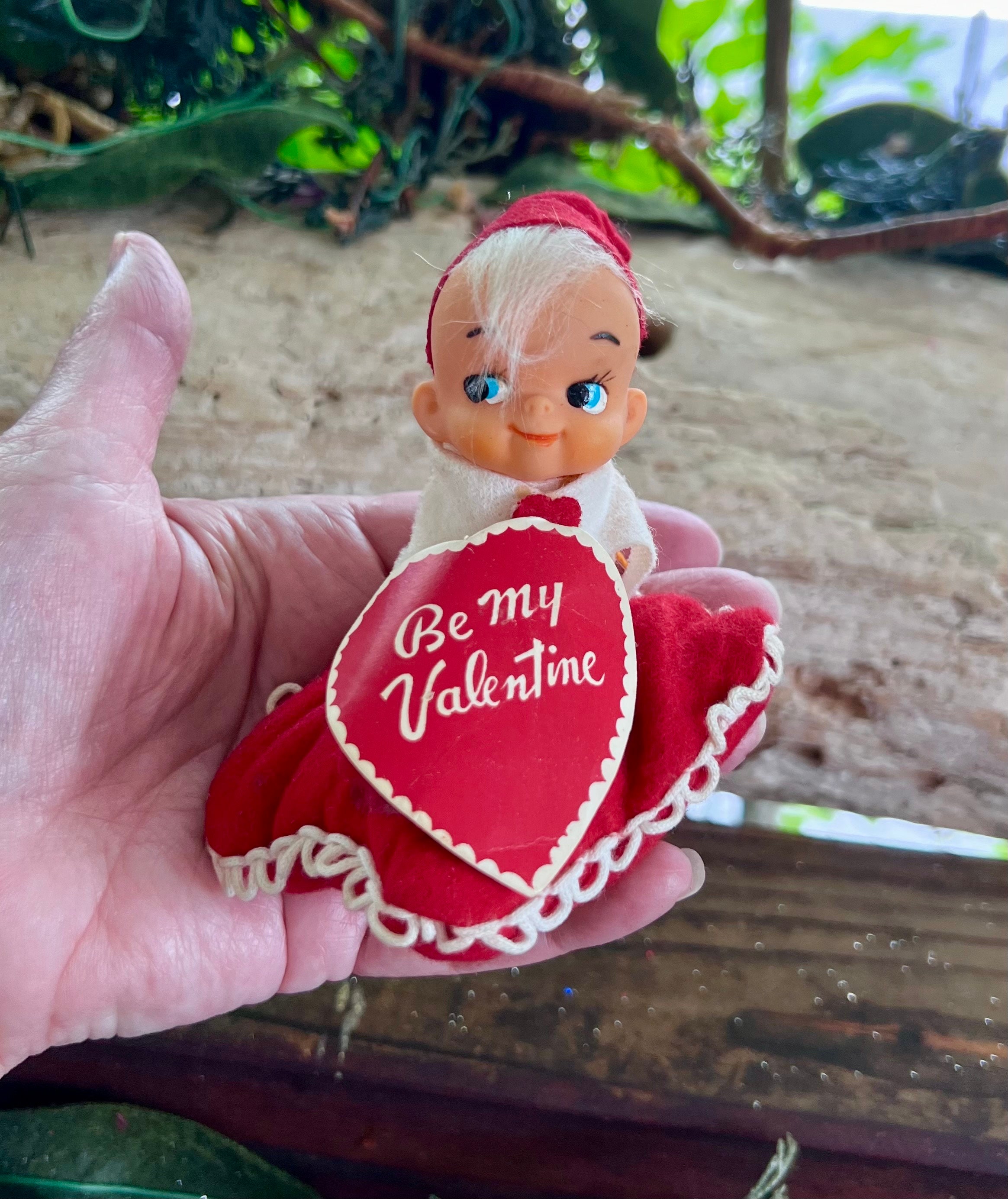 Vintage Valentine Heart Elf Knee Hugger Ornament 1950 1960 Elf