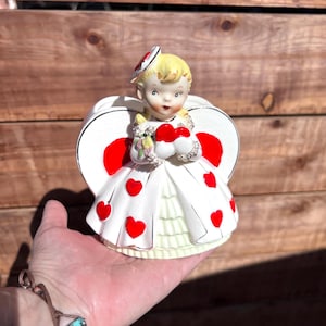 Vintage NIDCO Valentine Girl Heart Planter MCM 1950 1957 Ceramic Heart Floral Bouquet Spaghetti Trim Retro Kitsch Japan Valentine Decor