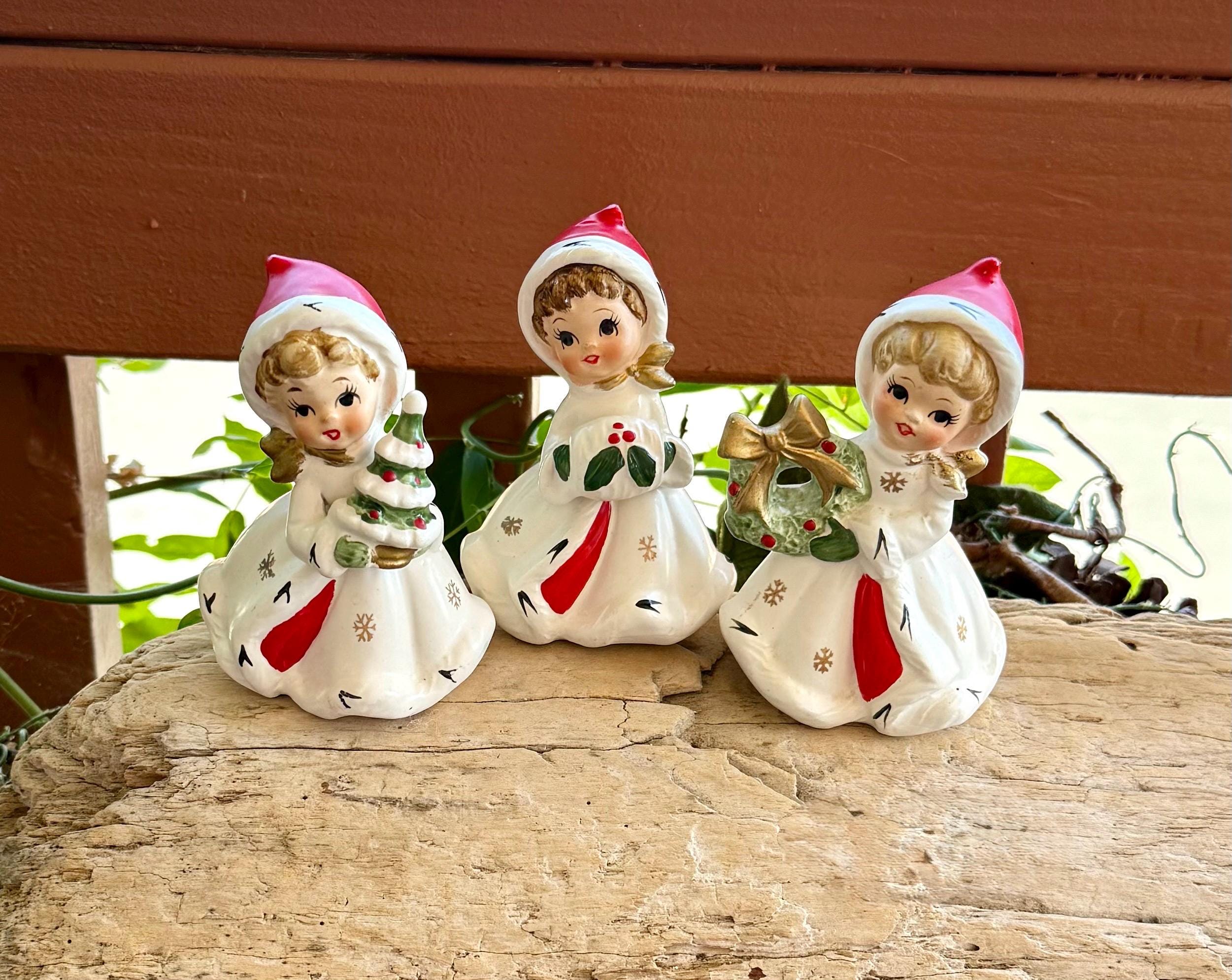 Vintage NAPCO Christmas Girl Figurine 1950 Mid Century Ceramic