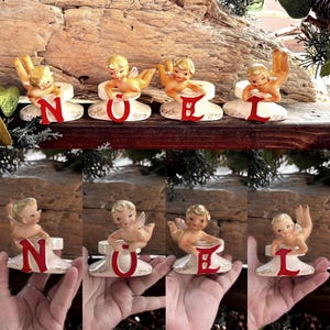 Vintage LEFTON NOEL Angel Christmas Candleholder Set 1950 MCM Mid