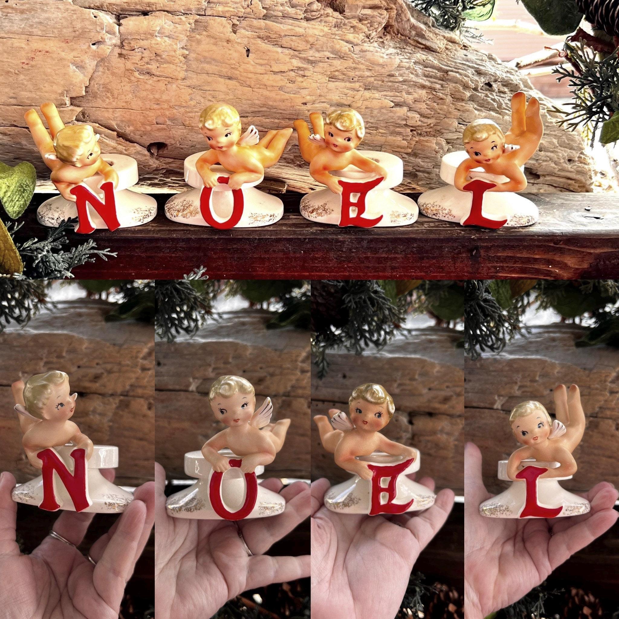 569 フランスヴィンテージ 天使・額・キャンドルスタンドのクリスマスセット Vintage LEFTON NOEL Angel Christmas Candleholder Set 1950 MCM Mid