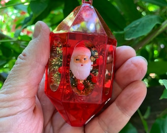 Vintage JewelBrite Santa Christmas Ornament 1960 1970 MCM Reflector Diorama Collectible Plastic Atomic Sputnik Retro Kitsch Decor