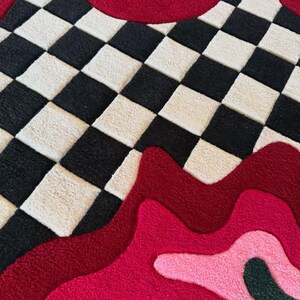 Hand Tufted Checkerboard Rug 5x8 6x9 8x10 9x12, Pink Red Abstract Rug, Modern Area Rug, Funky Checkered Carpet, Dopamine Decor Rug image 11