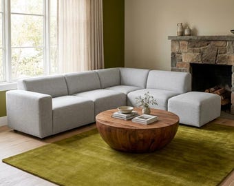 Hand Tufted Olive Green Wool Rug, Modern Area Rug 5x8 6x9 8x10 9x12, Handmade Living Room Carpet, Custom Size Minimalist Home Decor Rug