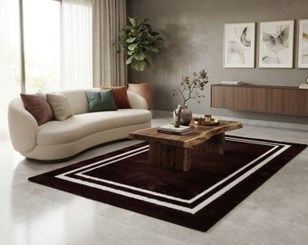 Dark Burgundy Area Rug, Modern Luxury Rug, Contemporary Living Room Carpet, Minimalist Floor Rug, Designer Accent Rug, Large Area Rug