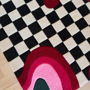 Hand Tufted Checkerboard Rug 5x8 6x9 8x10 9x12, Pink Red Abstract Rug, Modern Area Rug, Funky Checkered Carpet, Dopamine Decor Rug image 9