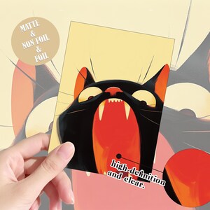 Screaming Black Cat Big Fangs Card Sleeves for MTG, TCG Sleeves, Frameless Art, MTG accessories, Customizable patterns, Magic Card Sleeves