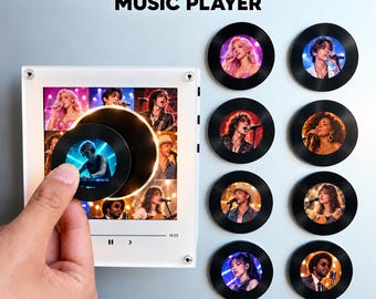 Personalized NFC Music Fridge Magnet, Custom Couple Photo Vinyl Record Player with 9 Songs, Music Fan Gift