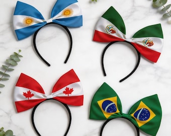 Diadema con lazo de la bandera nacional de la Copa Mundial 2026 de EE. UU., Canadá y México, diadema con lazo de la bandera de varios equipos nacionales, diadema con lazo de la bandera nacional linda