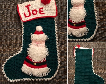 Vintage Personalized "JOE" Christmas Stocking // 80’s // Retro // Hand Knit // Cabin Christmas