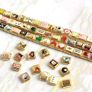 Personalized Italian Charm Bracelet Links, Gold Letter & Enamel Charms, Mix Match Your Own Y2K Charms, Friendship Bracelet Gift