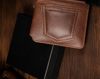 Ledergeldbörse, handgefertigte Ledergeldbörse, Geldbörse mit Geldklammer, Ledergeldbörse im Jeans-Stil, braune zweifach faltbare Geldbörse, Geschenk für Ihn, Versand in die USA