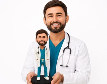 Custom Doctor Bobblehead in White Coat with Personalized Likeness from Photo – Unique Medical School Graduation or Thank You Gift