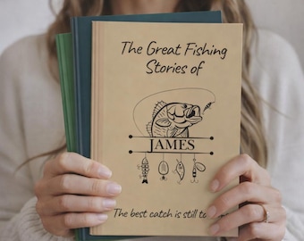 Fishing Stories Hardcover Journal, Personalized Angler Gift, Custom Name Notebook, Gift for Fisherman Dad, Fishing Trophy Record Book