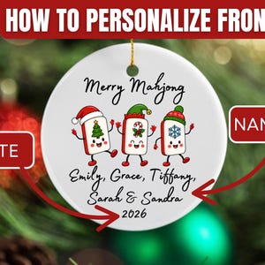 Merry Mahjong Ornament, Holiday Mahjong Tiles Personalized 2026, Girls Club Game Night Gift image 2