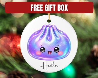 Glitter Dumpling Ornament, Kawaii Galaxy Ornament, Personalized Gift for Girl, Custom Name Christmas Squishy Decoration