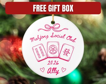 Mahjong Social Club Ornament, Chinese Tiles Personalized Keepsake, Mahj with Mahgirls Gift, Custom Game Night Giftable