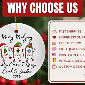 Merry Mahjong Ornament, Holiday Mahjong Tiles Personalized 2026, Girls Club Game Night Gift image 6