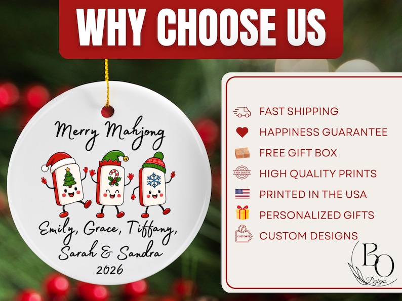 Merry Mahjong Ornament, Holiday Mahjong Tiles Personalized 2026, Girls Club Game Night Gift image 6