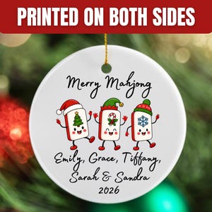 Merry Mahjong Ornament, Holiday Mahjong Tiles Personalized 2026, Girls Club Game Night Gift image 3