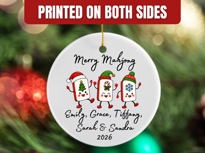Merry Mahjong Ornament, Holiday Mahjong Tiles Personalized 2026, Girls Club Game Night Gift image 3