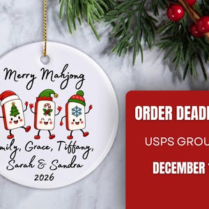 Merry Mahjong Ornament, Holiday Mahjong Tiles Personalized 2026, Girls Club Game Night Gift image 7