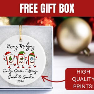 Merry Mahjong Ornament, Holiday Mahjong Tiles Personalized 2026, Girls Club Game Night Gift image 4