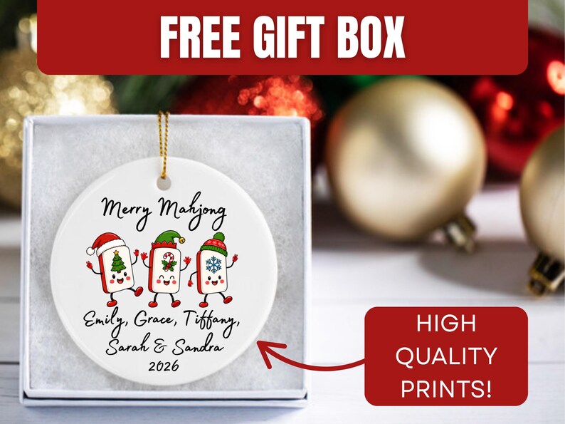 Merry Mahjong Ornament, Holiday Mahjong Tiles Personalized 2026, Girls Club Game Night Gift image 4