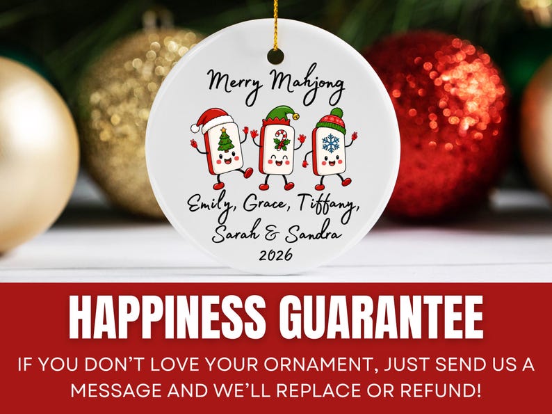 Merry Mahjong Ornament, Holiday Mahjong Tiles Personalized 2026, Girls Club Game Night Gift image 5