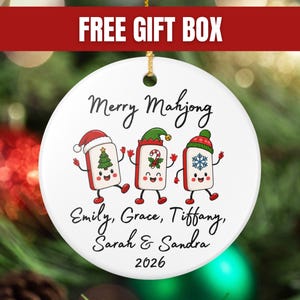 Merry Mahjong Ornament, Holiday Mahjong Tiles Personalized 2026, Girls Club Game Night Gift image 1
